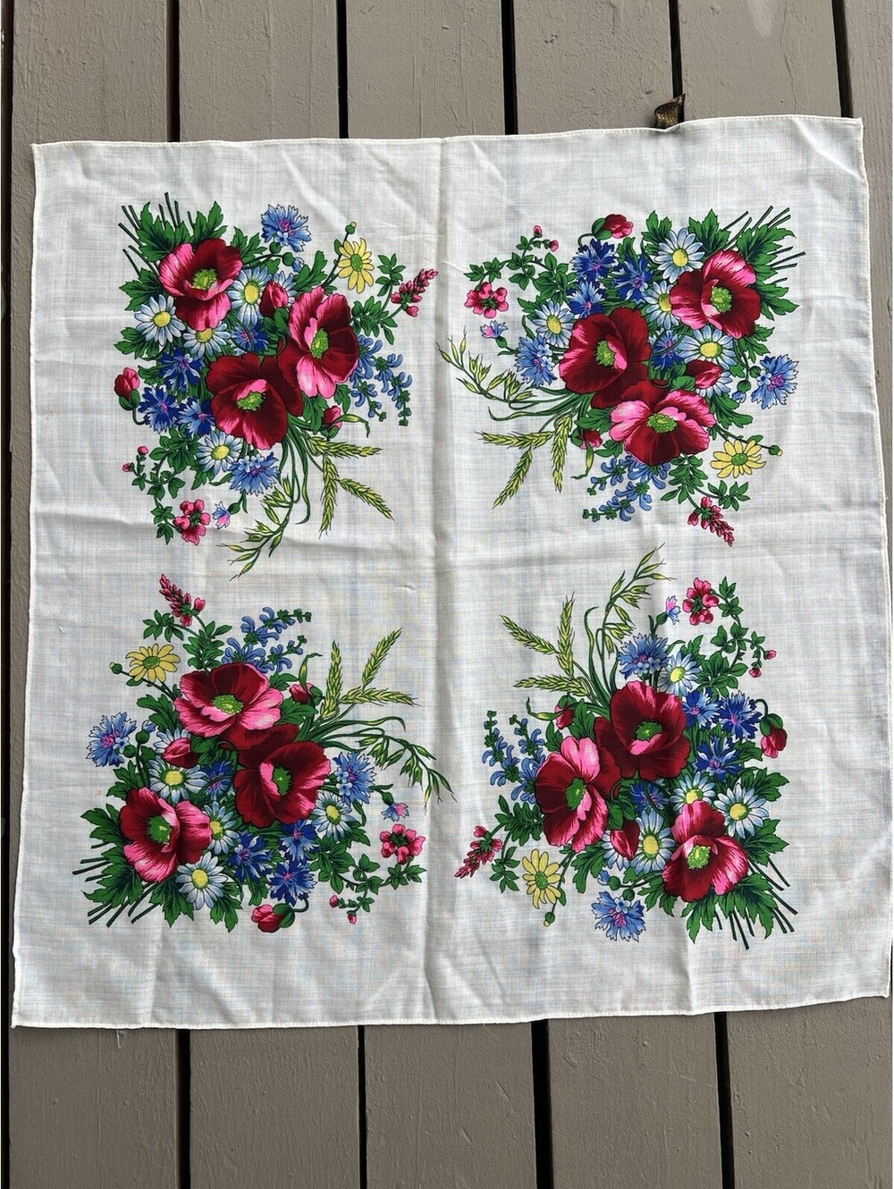 100% Virgin Wool Floral Printed Vtg Women's Scarf White Pink Made In Japan 30X30